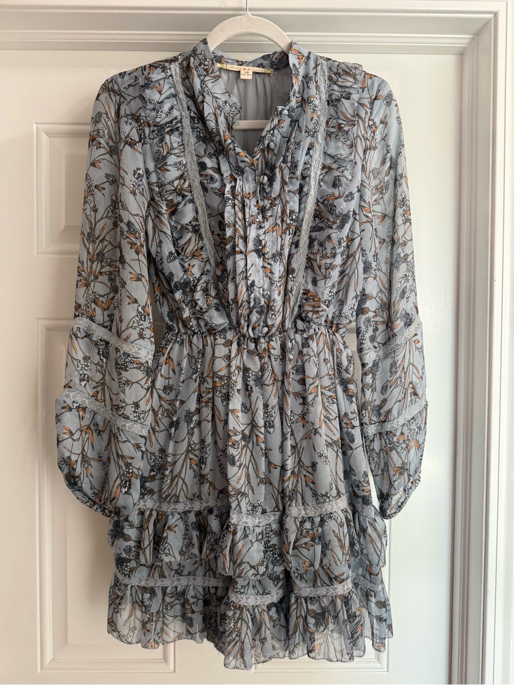 Chelsea & Violet Light Blue Floral Ruffle Tie-Neck Blouse